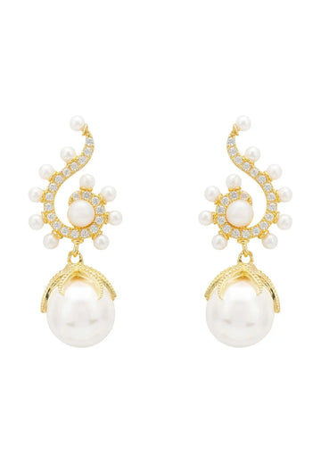 Baroque Pearl Poseidon Gemstone Drop Earrings White Gold