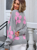 Angel Wings Flower Open Front Long Sleeve Cardigan Gray