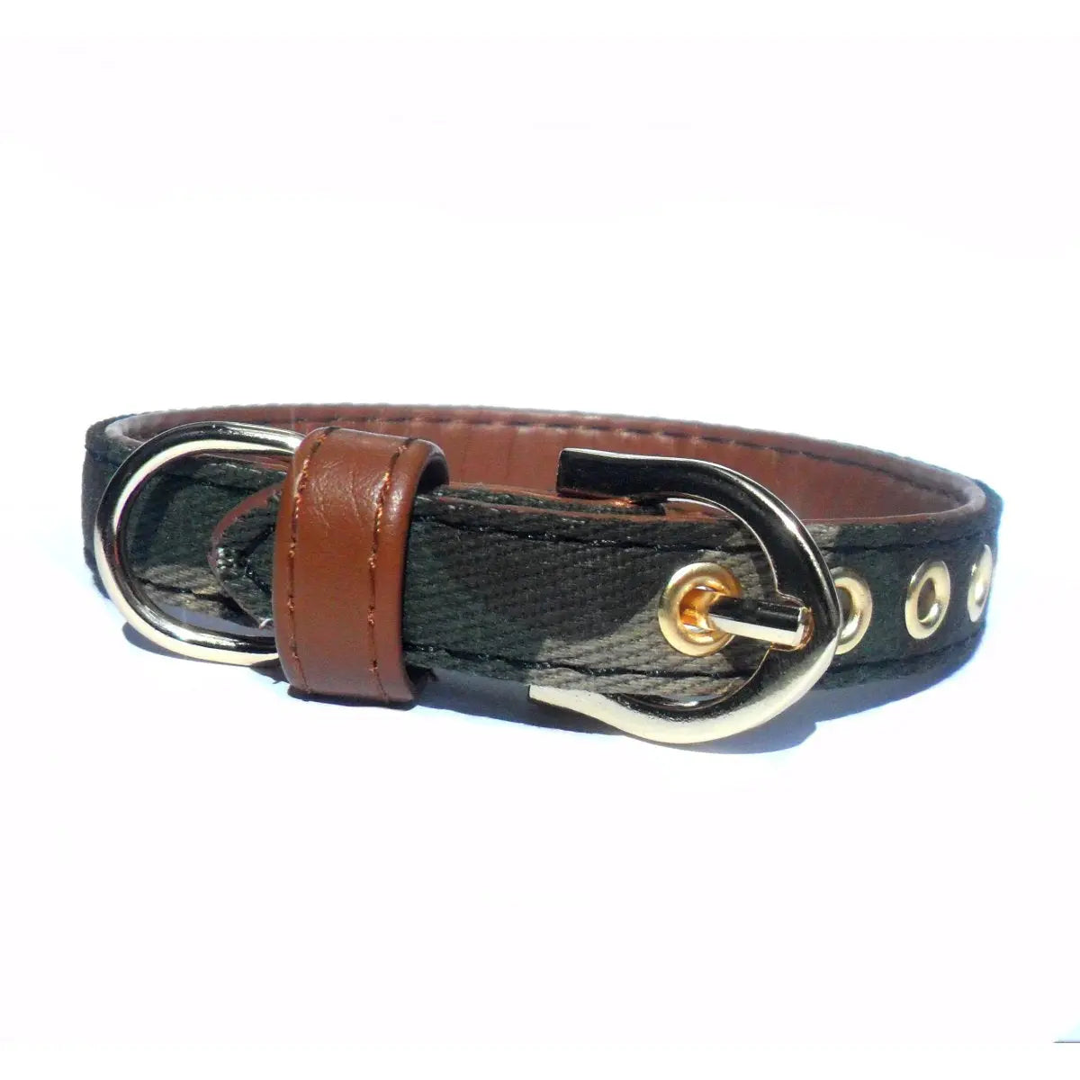 Army Fabric & Brown Faux Leather pet Collar - Hitrendz