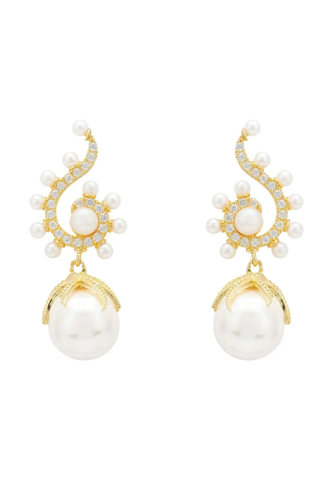 Baroque Pearl Poseidon Gemstone Drop Earrings White Gold