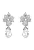Baroque Pearl White Flower Drop Earring Silver