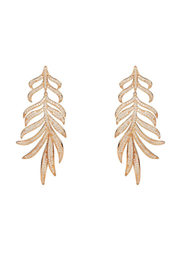 Feathered Leaf Statement Drop Earrings Rosegold