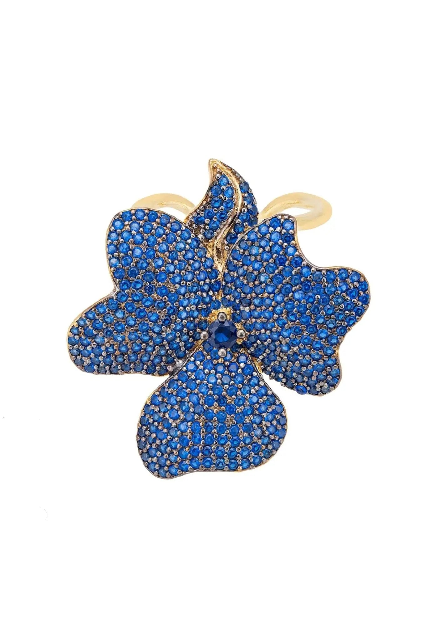 Flower Cocktail Ring Gold Sapphire Blue