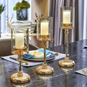 Golden Glass Candle Holders Pillar Copper Pallas