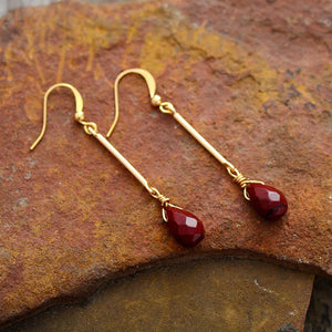 Handmade Red Jasper dangle earrings featuring vibrant red semi-precious stones.