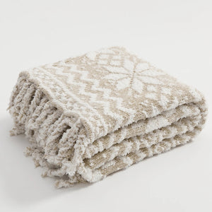 Premium knitted jacquard throw blanket in acrylic in Beige.