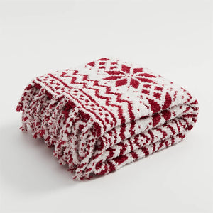 Premium knitted jacquard throw blanket in acrylic in Red.