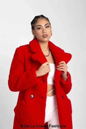 Janine Double Breasted Borg Teddy Coat Rose Eleusis