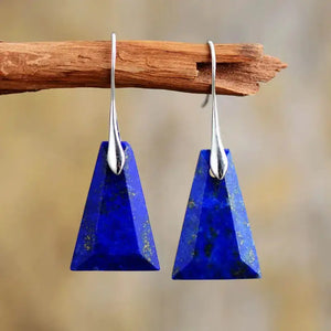 Handcrafted Lapis Lazuli trapezoid drop earrings featuring the gemstone's deep blue color and natural marbling.