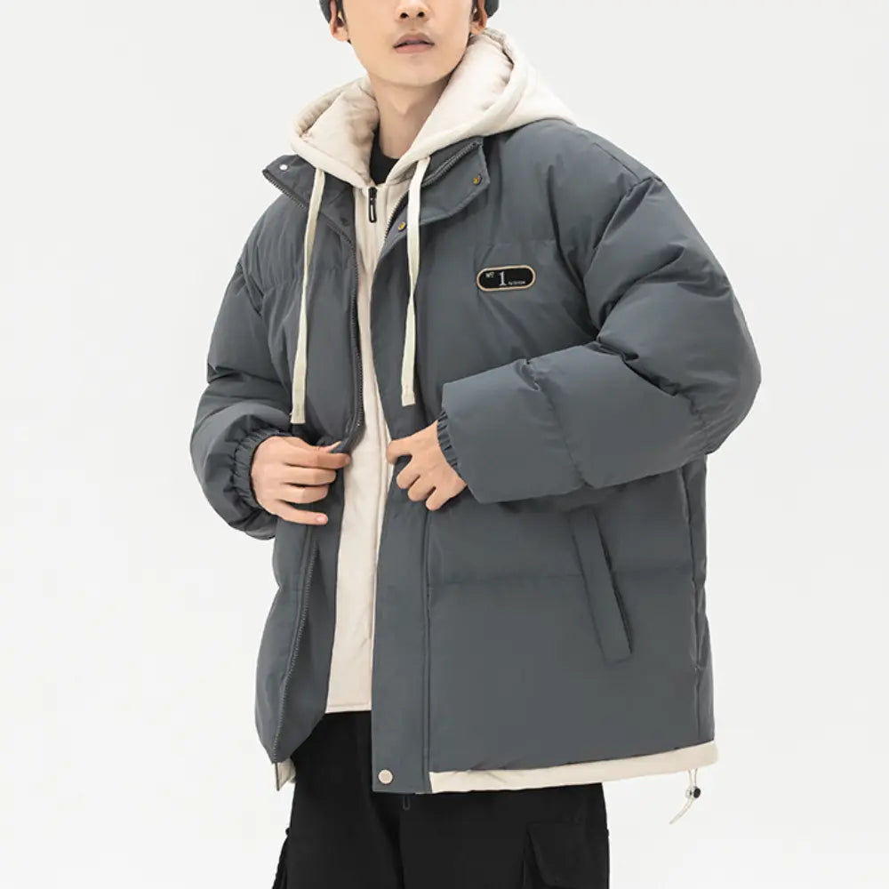 Mens Layered Look Hooded Puffer Jacket - Hitrendz