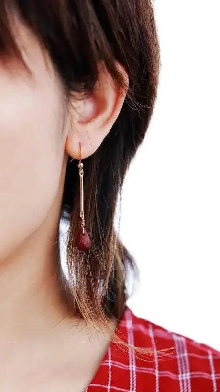 Handmade Red Jasper dangle earrings featuring vibrant red semi-precious stones.