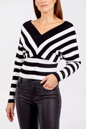 V-neck Stripe Knitted Jumper - Hitrendz