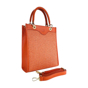 Vertical Handbag for Women in Genuine Leather and Straw - Hitrendz