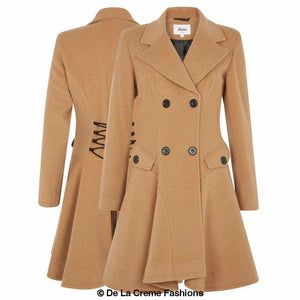 De La Creme Fashions Women's Wool and Cashmere Double Breasted Skater Coat